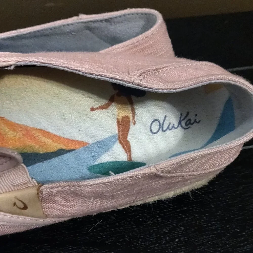 Olukai Kaula Pa'A Kapa Pink Espadrille Slip On Shoes Women's US 10